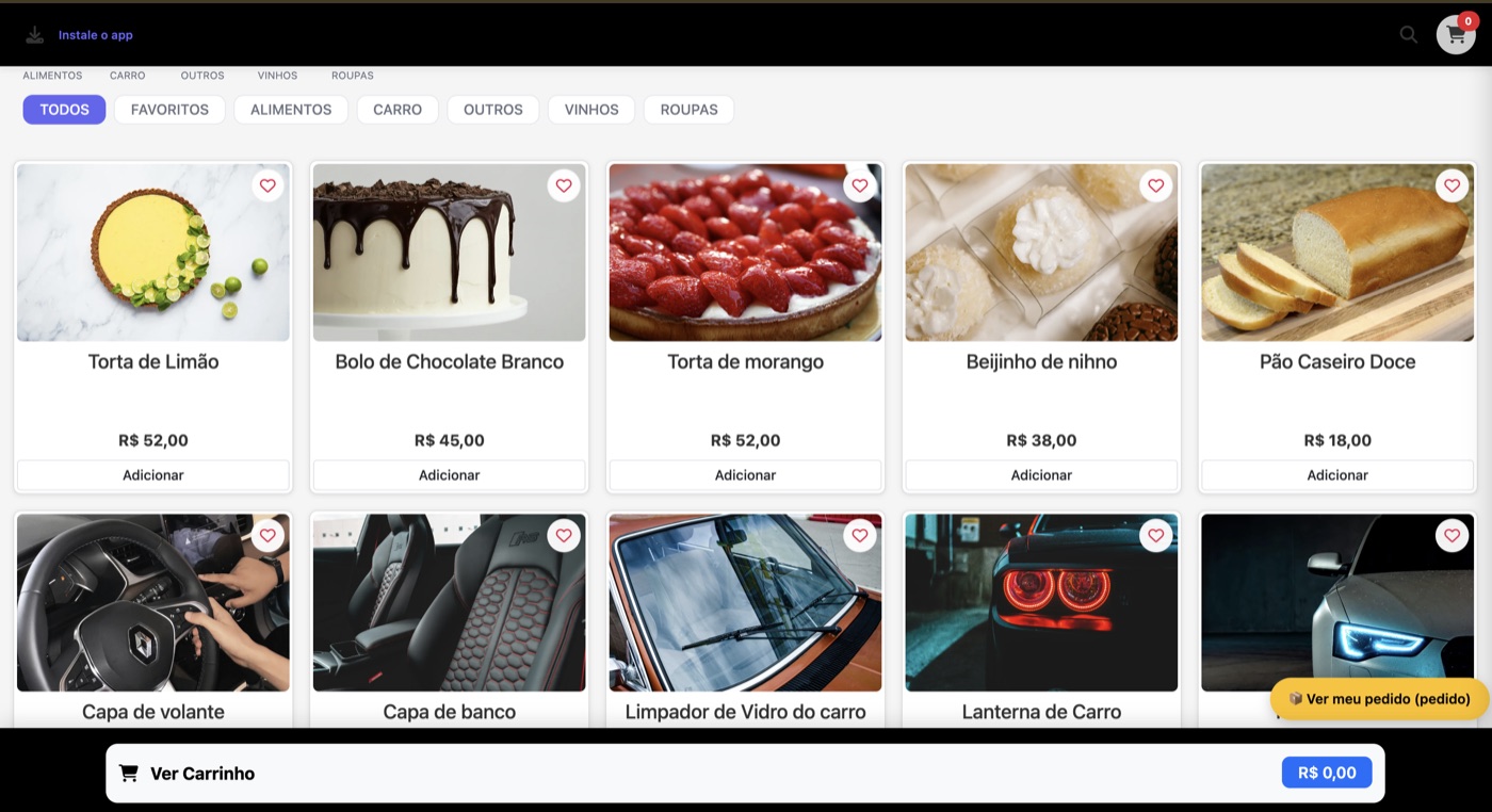Loja virtual do app com produtos, fotos e preços